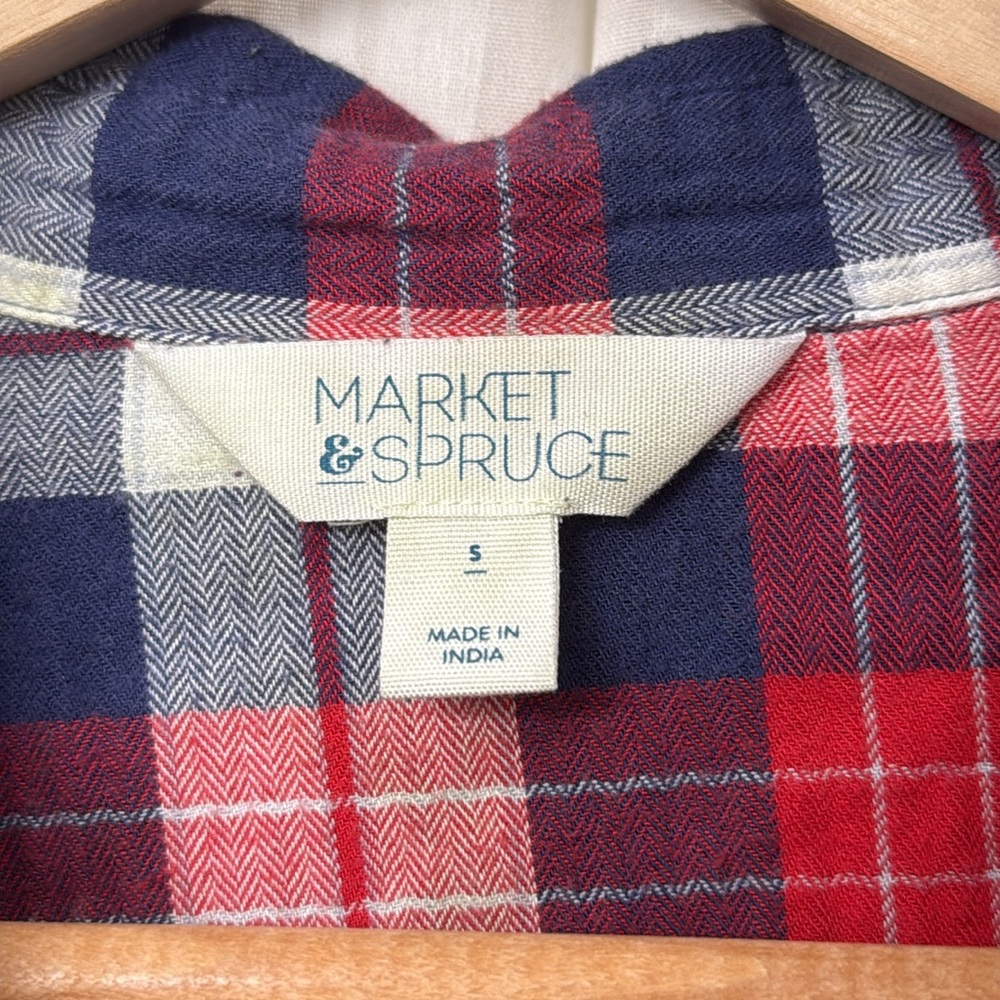 Market & Spruce Jillianne StitchFix red white and blue plaid button up flannel - Picture 4 of 8
